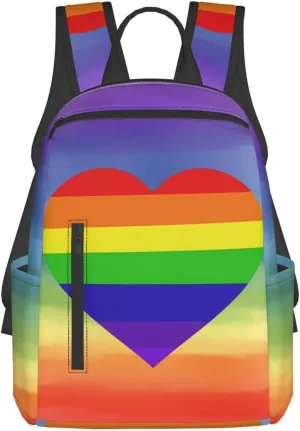 Heart LGBT Rainbow Gay Pride Travel Laptop Backpack Casual Backpacks Double Shoulder Daypack Notebook Rucksack Work Bags Sports Bag for Gym Hiking Camping Beach