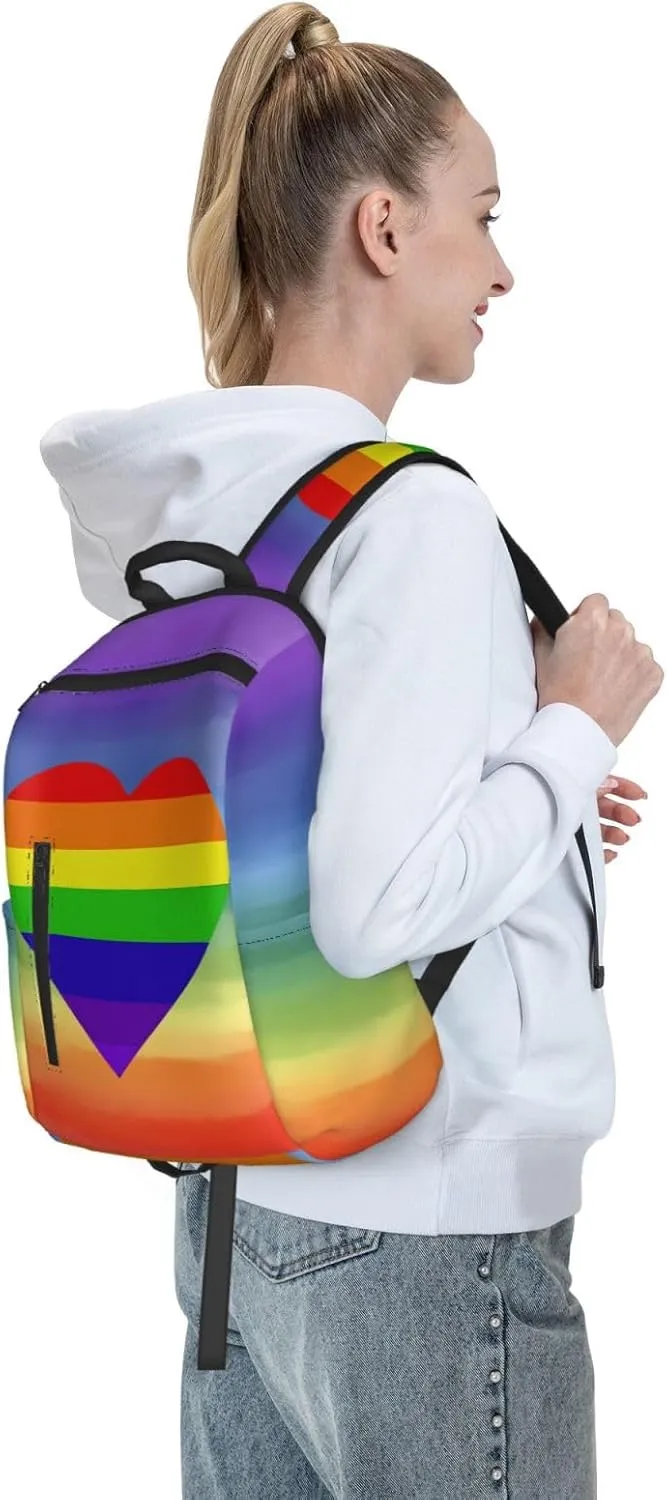 Heart LGBT Rainbow Gay Pride Travel Laptop Backpack Casual Backpacks Double Shoulder Daypack Notebook Rucksack Work Bags Sports Bag for Gym Hiking Camping Beach