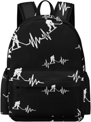 Heartbeat Ice Hockey Fashion Laptop Backpack Purse Travel Backpack Casual Shoulder Bag for Work Shopping Camping