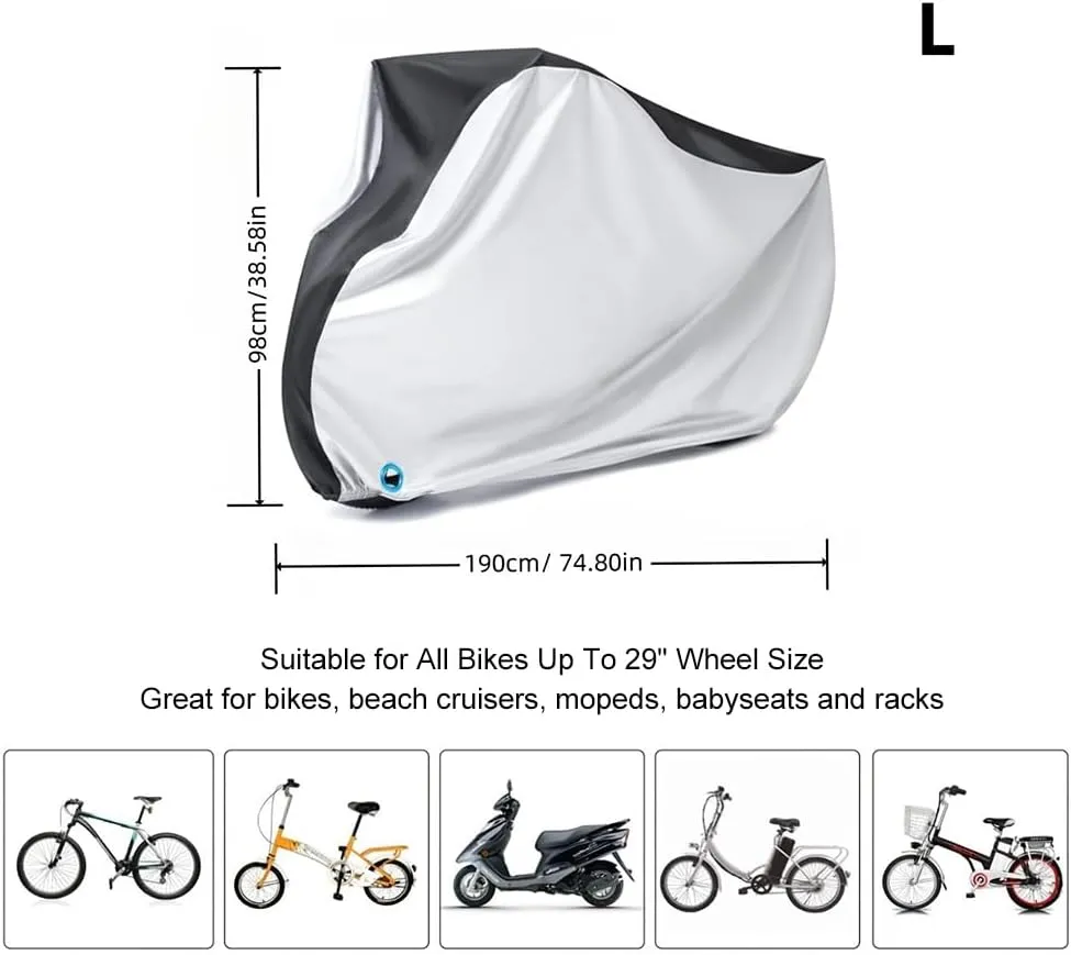 Heavy-Duty Bicycle Protector - Winter-Ready Bike Cover - Ice/Snow Resistant Oxford Fabric with Lockable Reinforced Corners - Windproof Anti-Dust Cover for Camping/Commuting Bikes,L