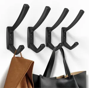 Heavy Duty Wall Hooks, 5.7 Inch Large Coat Hooks, 6 Packs Towel Hooks for Hanging in Bathroom, Bedroom, Entryway, Kitchen, etc (Black, 4 Pack)