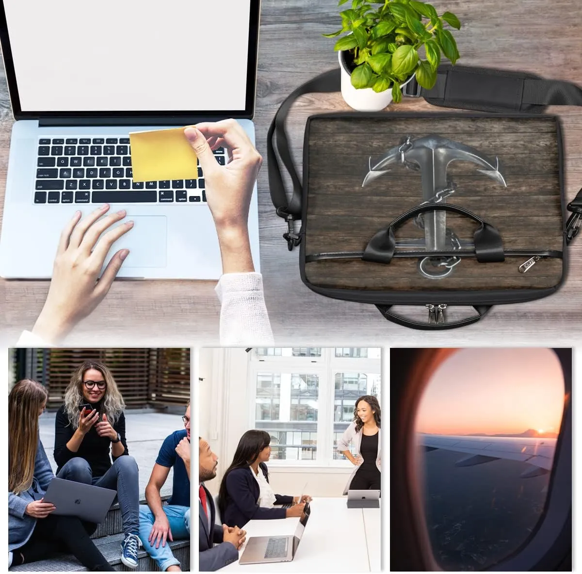 Hens And Chickens Black Background Laptop Shoulder Messenger Bag Waterproof Laptop Briefcase Handle Padded Strap