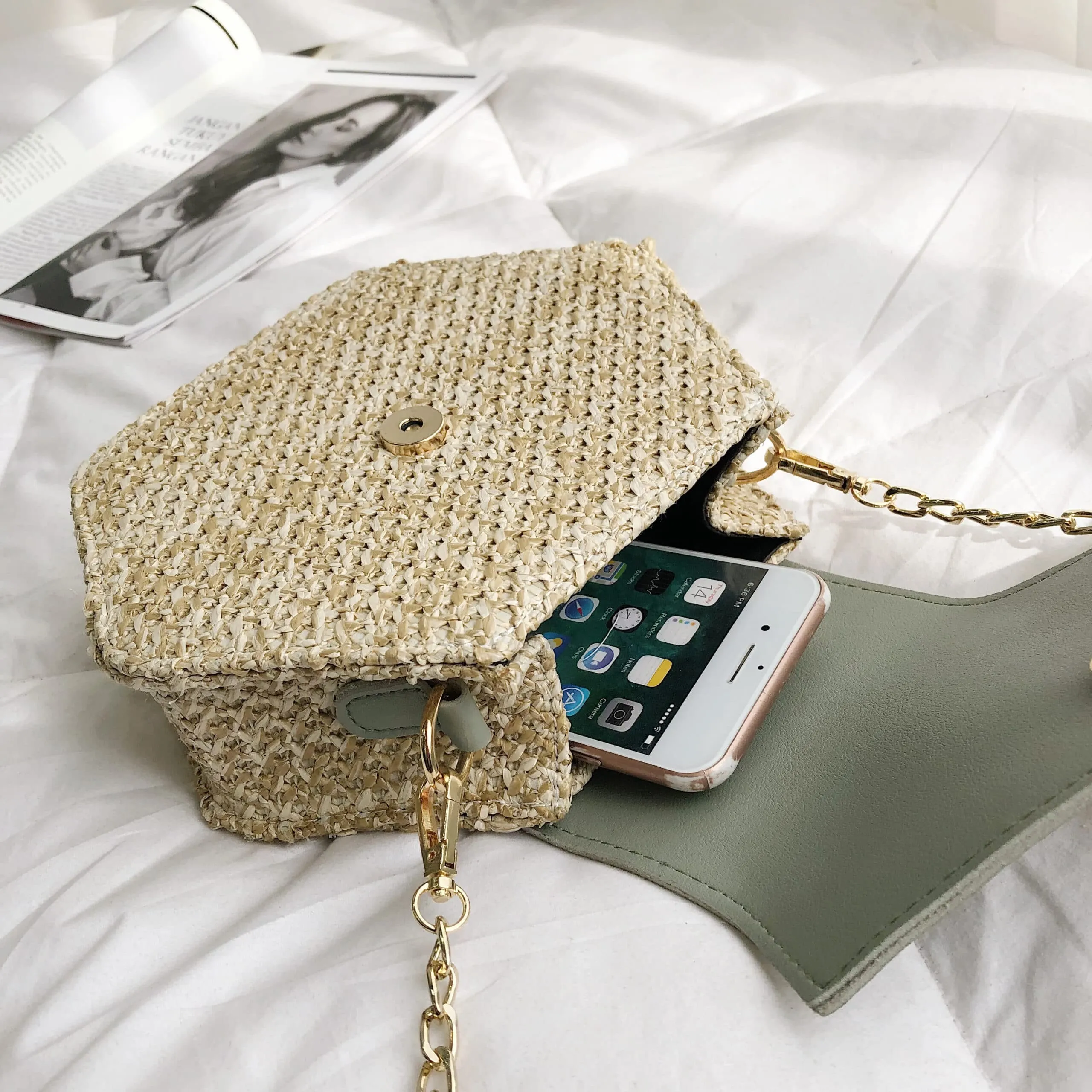 Hexagon Shaped Straw Shoulder Bag