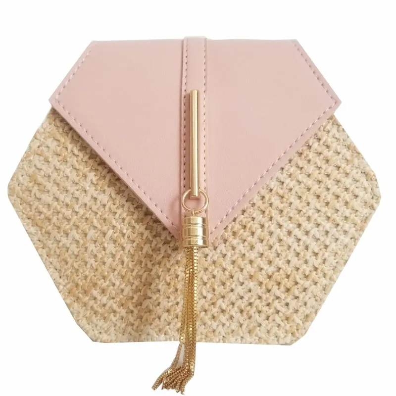 Hexagon Shaped Straw Shoulder Bag