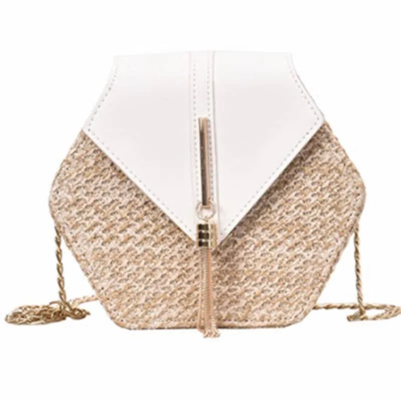 Hexagon Shaped Straw Shoulder Bag