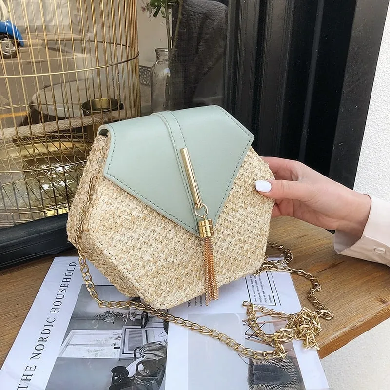 Hexagon Shaped Straw Shoulder Bag