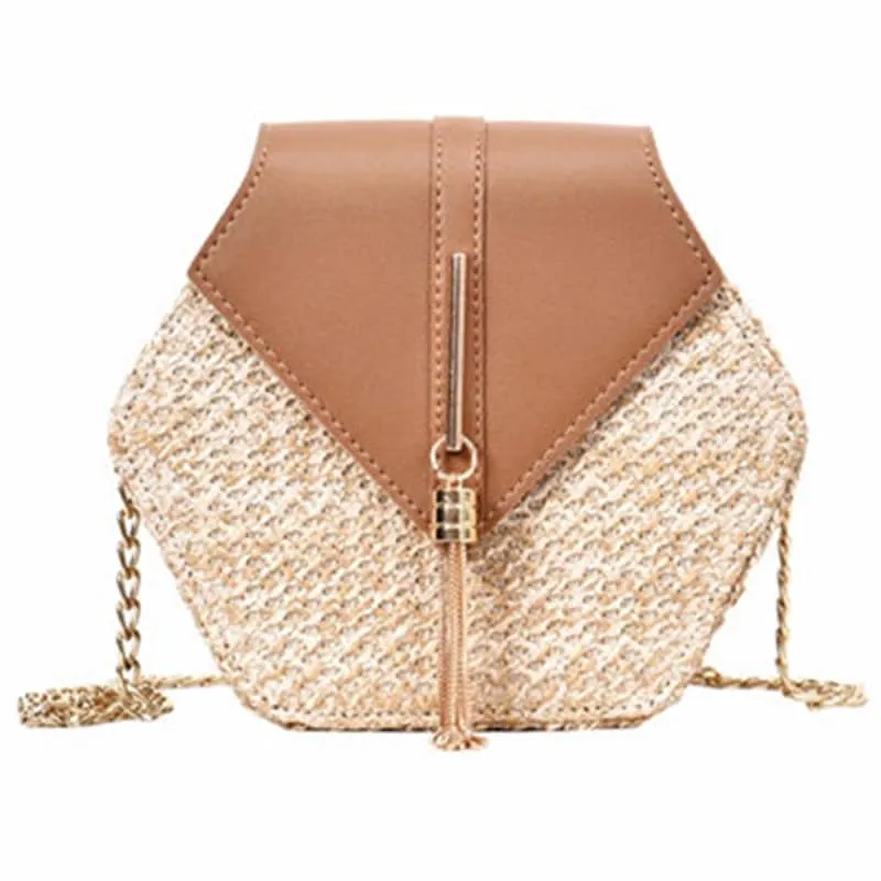 Hexagon Shaped Straw Shoulder Bag