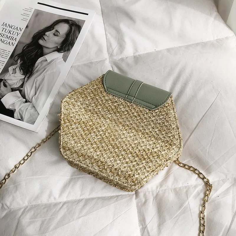 Hexagon Shaped Straw Shoulder Bag