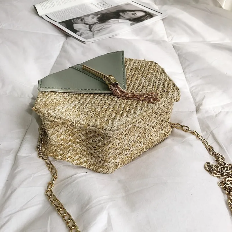 Hexagon Shaped Straw Shoulder Bag