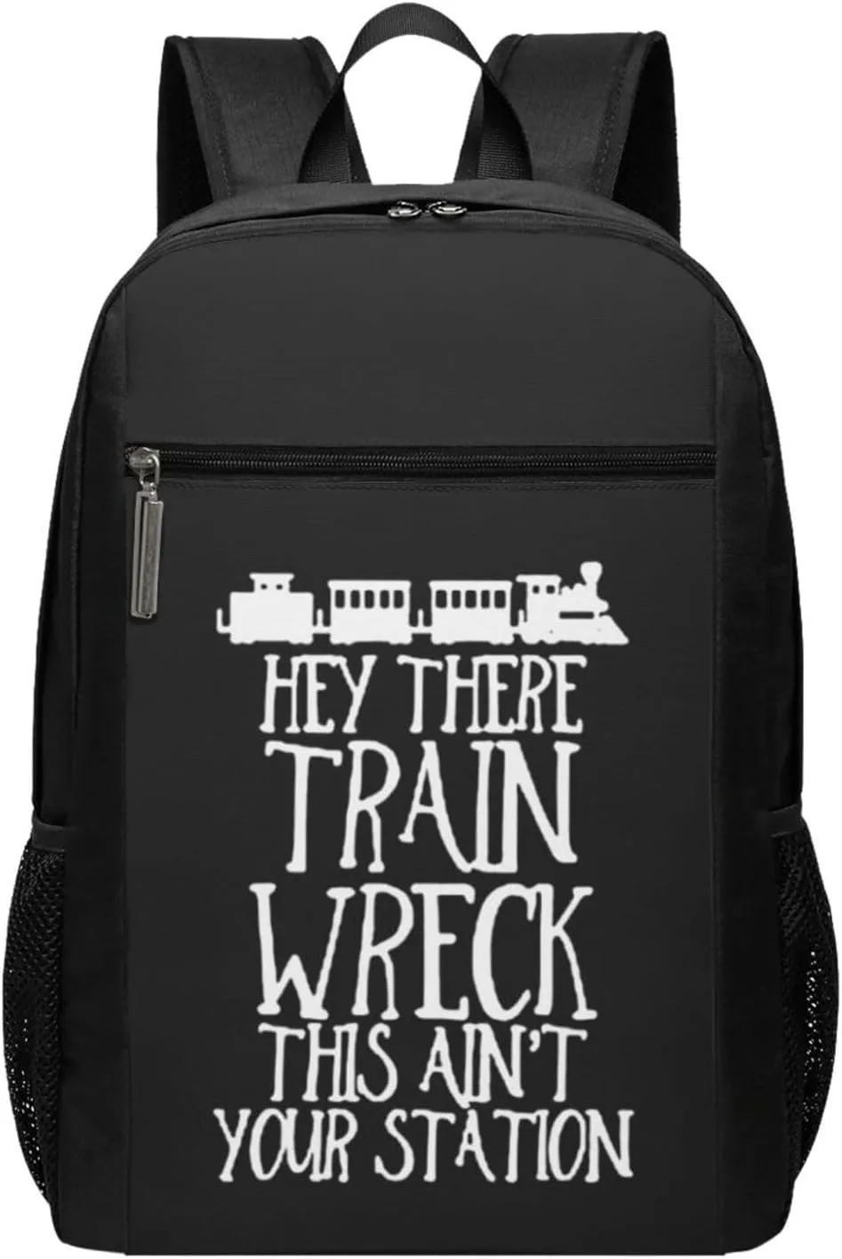 Hey There Train Wreck This Ain't Your Station Travel Laptop Backpack, Business Anti Theft Slim Sturdy Laptops Backpacks, College Computer Bag Gift for Men & Women Fits 17 Inch Notebook,Black
