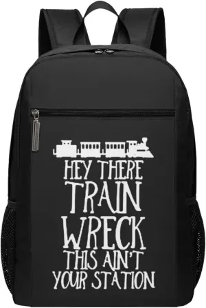 Hey There Train Wreck This Ain't Your Station Travel Laptop Backpack, Business Anti Theft Slim Sturdy Laptops Backpacks, College Computer Bag Gift for Men & Women Fits 17 Inch Notebook,Black
