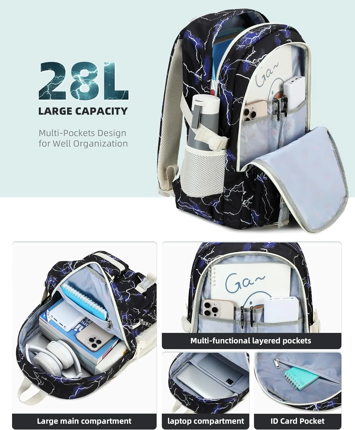 Hidds Laptop Backpacks for Teens Boys Mens Lightning School Bag College Backpack Travel Casual Daypack Bookbags Students