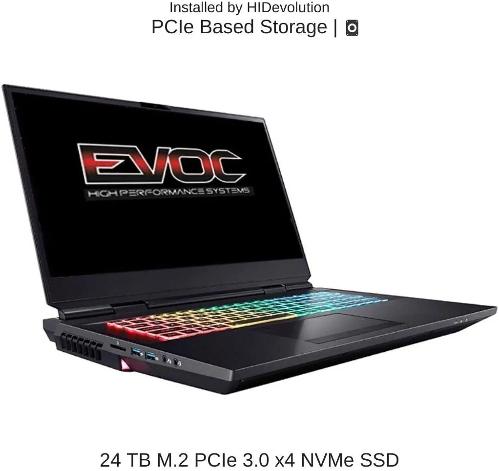 HIDevolution EVOC High Performance Systems X1702F (X170KM-G) 17.3" UHD, 3.8 GHz i7-10700K, RTX 3080, 128 GB 3200MHz RAM, 24 TB PCIe SSD