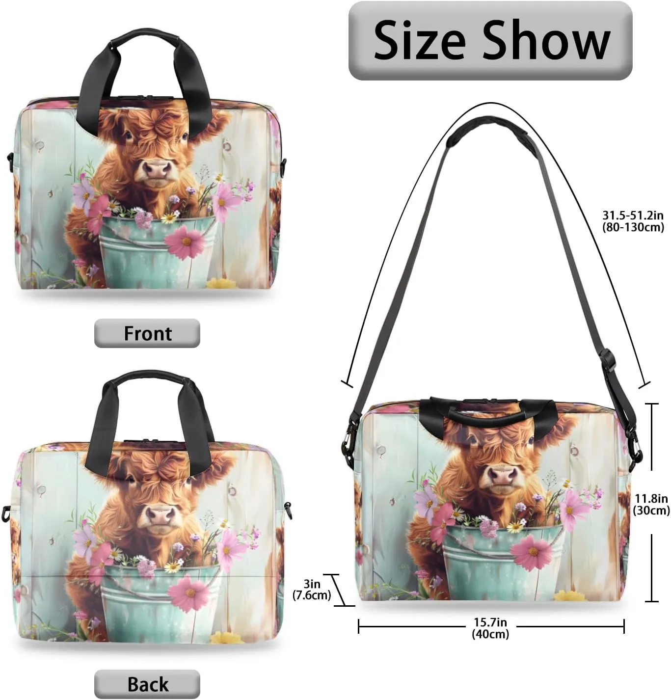 Highland Cow Laptop Sleeve Case 14 15 15.6 inch, Highland Cow Laptop Briefcase Shoulder Bag Waterproof Travel Computer Cover Carrying Bags