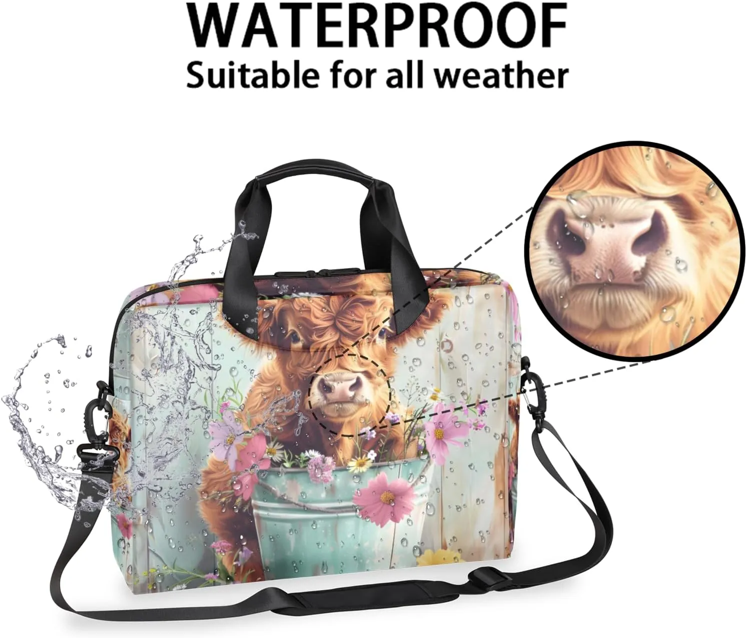 Highland Cow Laptop Sleeve Case 14 15 15.6 inch, Highland Cow Laptop Briefcase Shoulder Bag Waterproof Travel Computer Cover Carrying Bags