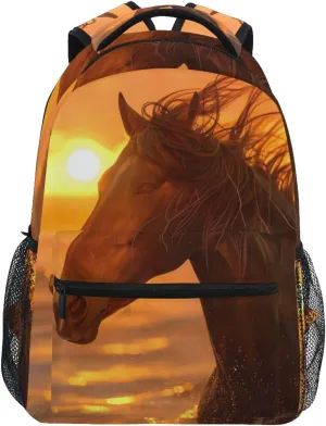 Horse and Sun Backpack 3rd 4th 5th Grade School Bookbag Travel Laptop Daypack Bag Purse for Boys Girls Teens