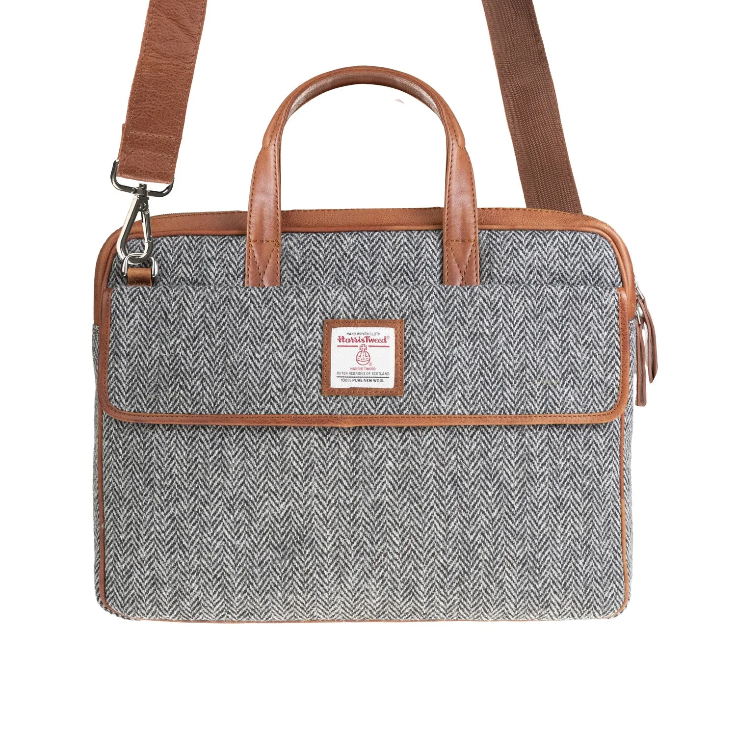 Ht Leather Laptop Bag Black & White Herringbone / Tan