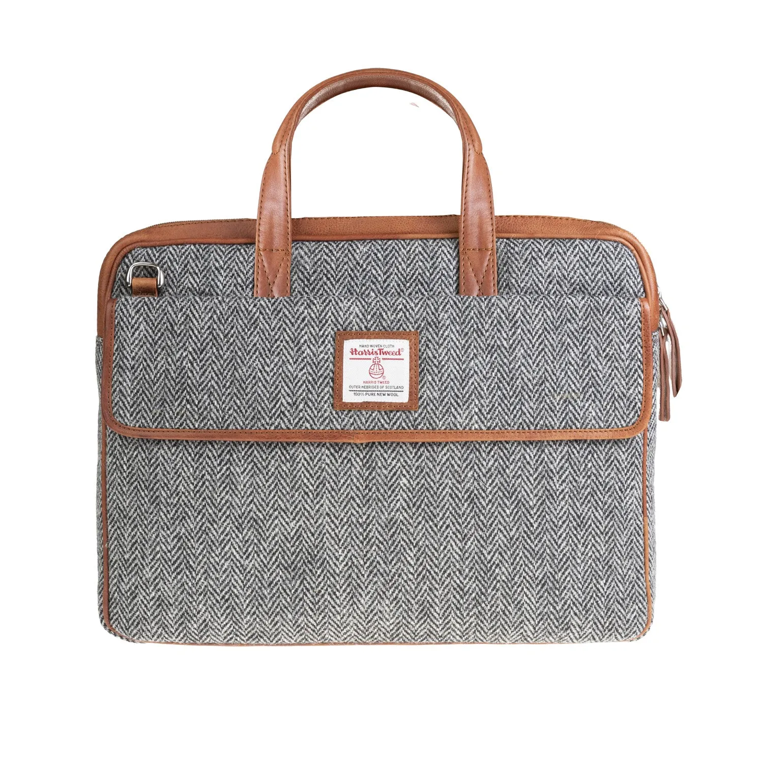 Ht Leather Laptop Bag Black & White Herringbone / Tan