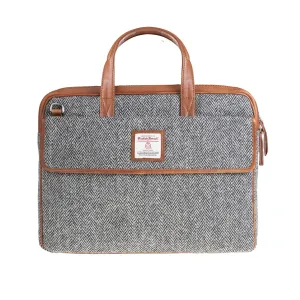 Ht Leather Laptop Bag Black & White Herringbone / Tan