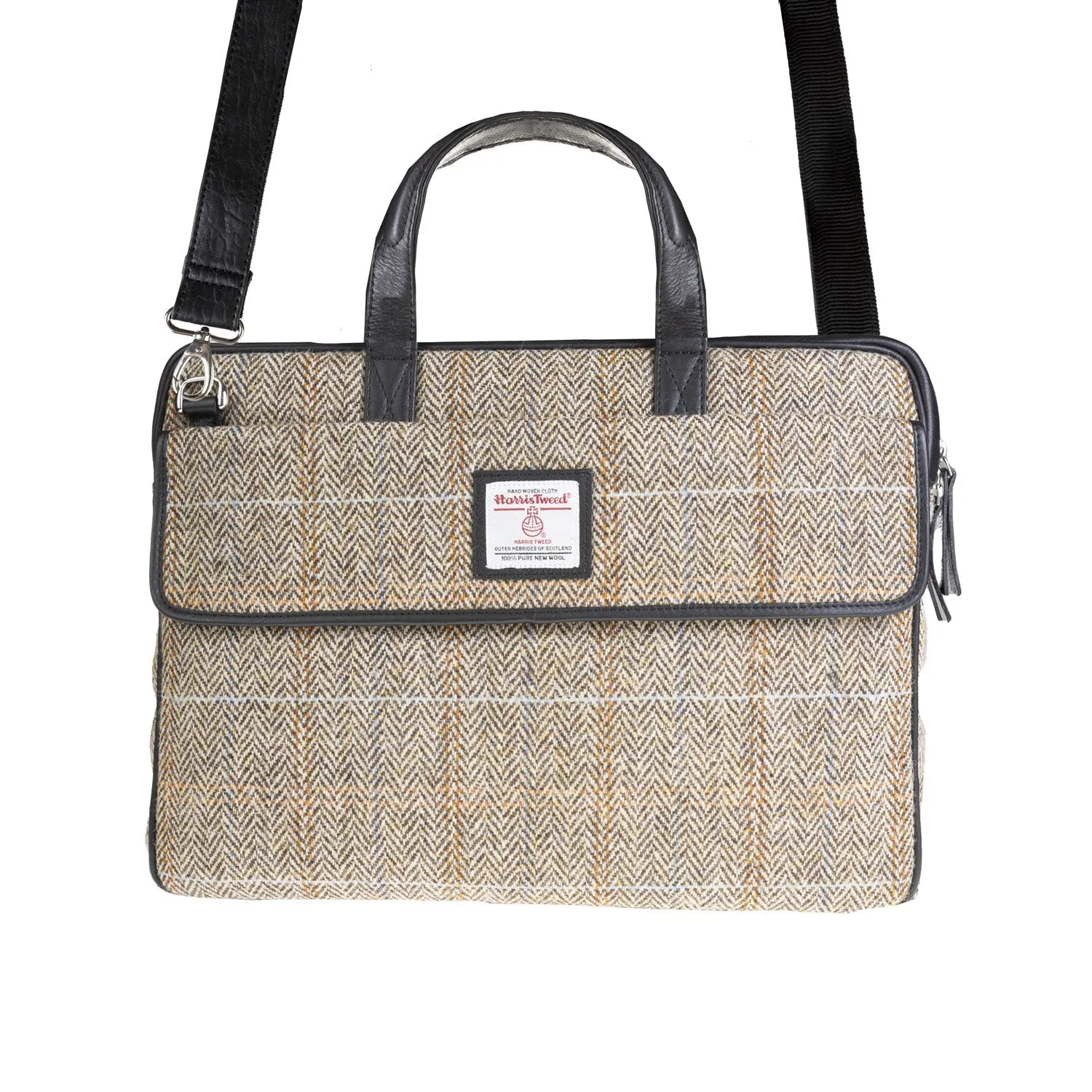 Ht Leather Laptop Bag Tan & Brown Herringbone / Black