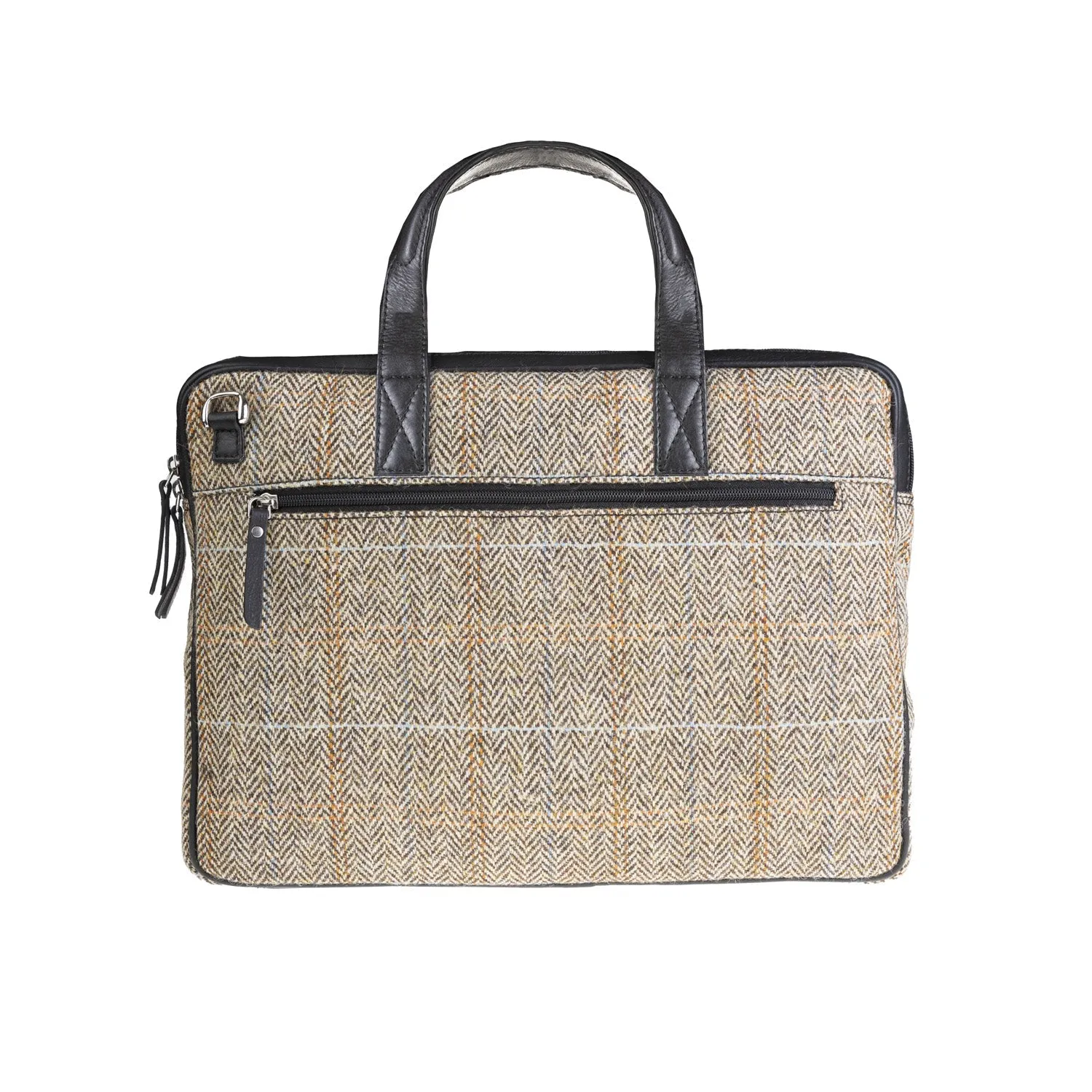Ht Leather Laptop Bag Tan & Brown Herringbone / Black