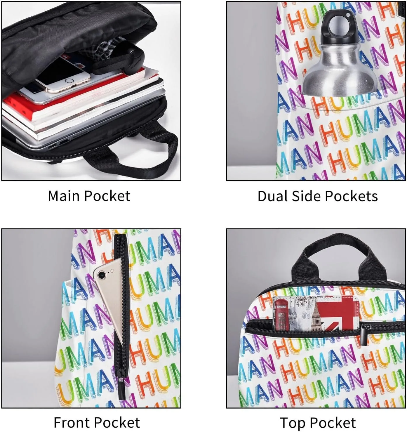 Human LGBT Rainbow Gay Pride Travel Laptop Backpack Casual Backpacks Double Shoulder Daypack Notebook Rucksack Work Bags Sports Bag for Hiking Camping Beach
