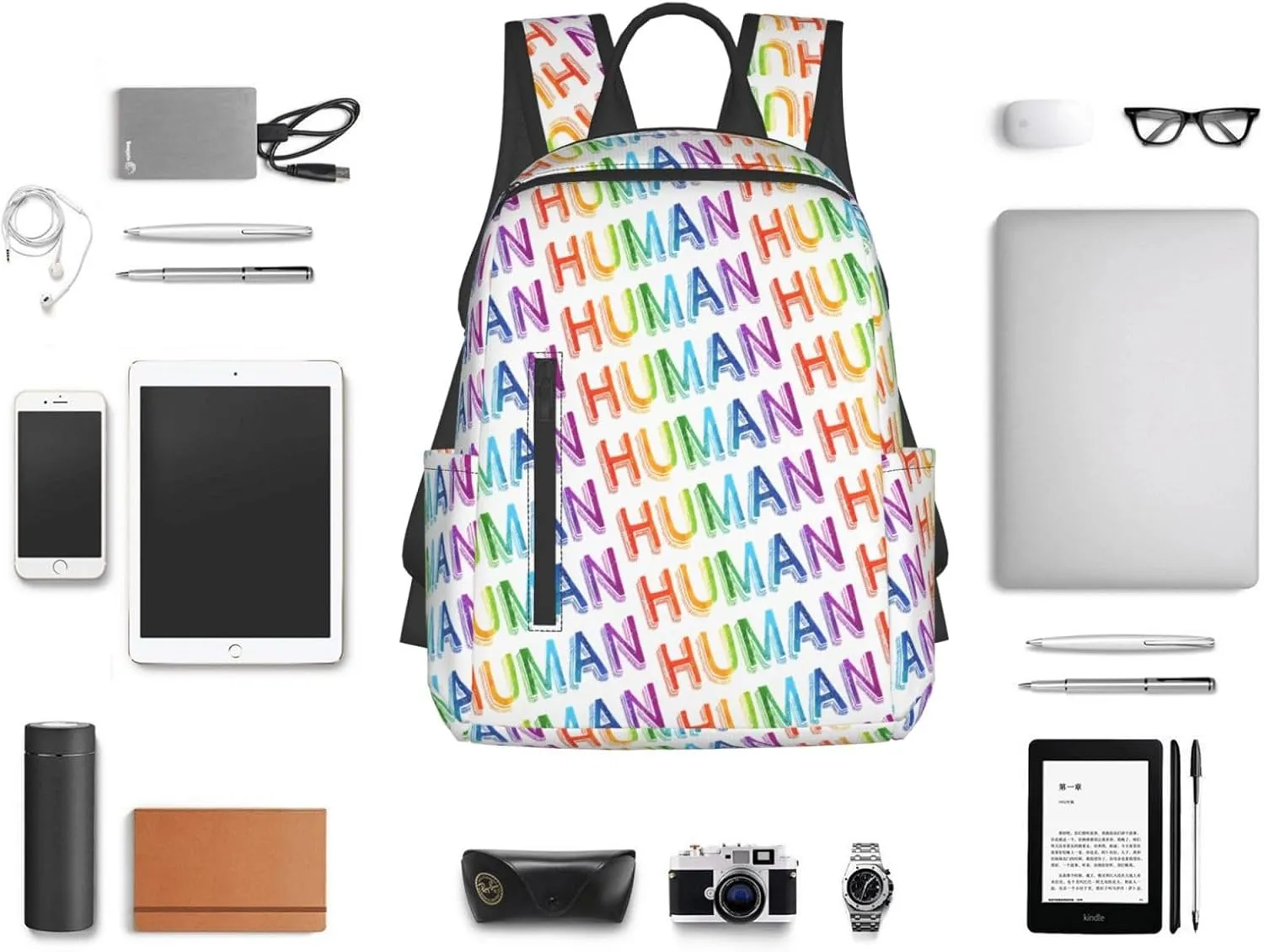 Human LGBT Rainbow Gay Pride Travel Laptop Backpack Casual Backpacks Double Shoulder Daypack Notebook Rucksack Work Bags Sports Bag for Hiking Camping Beach