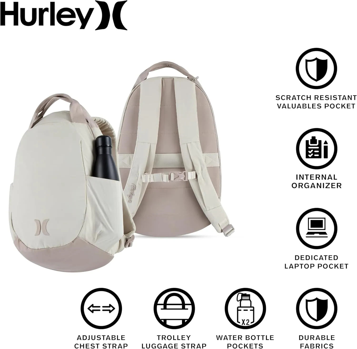 Hurley Women's Gym Backpack, Light Lavender, One Size