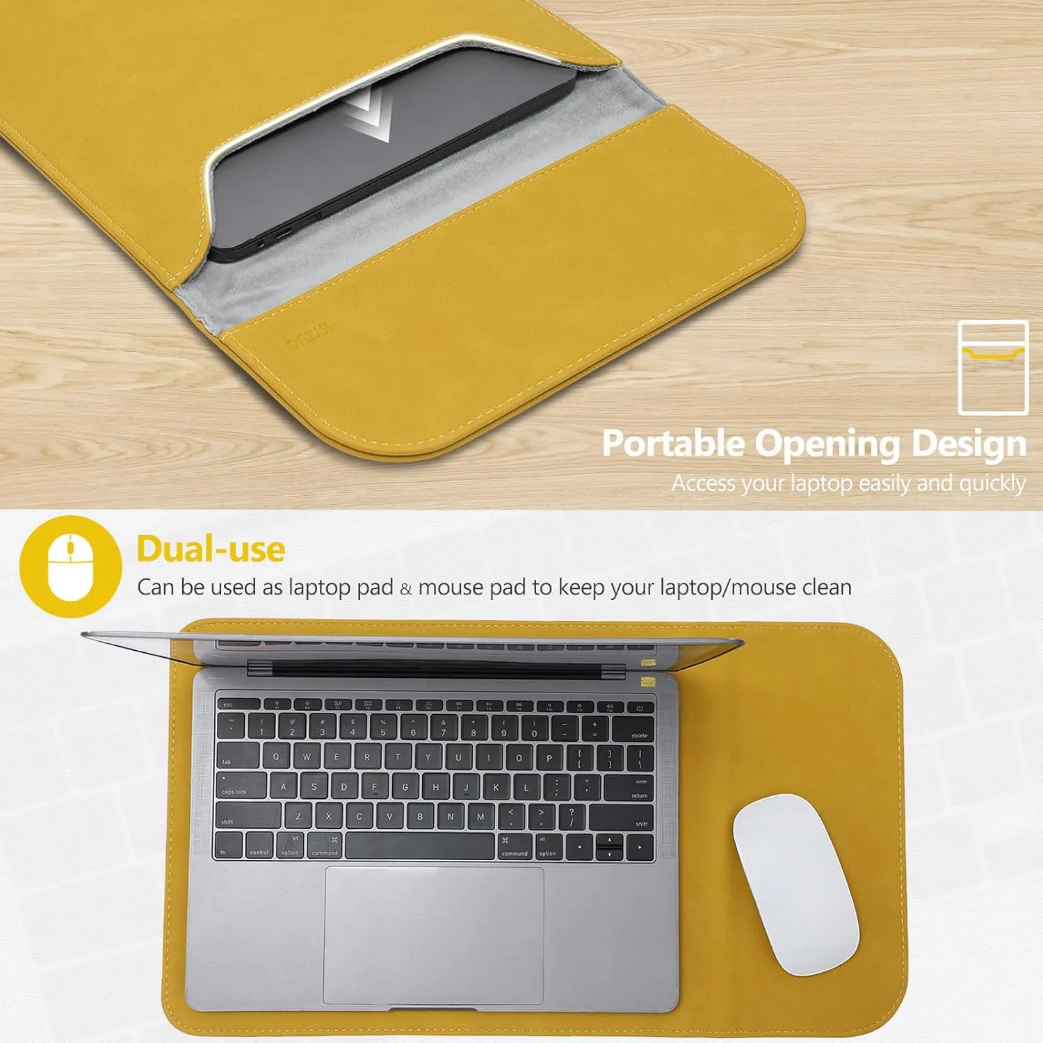 HYZUO 13 Inch Laptop Sleeve PC Case for MacBook Pro 13 M2 M1 2025-2016, MacBook Air 13 M4 M3 M2 M1 2025-2018, 13" iPad Pro/Air, Surface Pro, XPS 13, with Small Bag, Olive Yellow