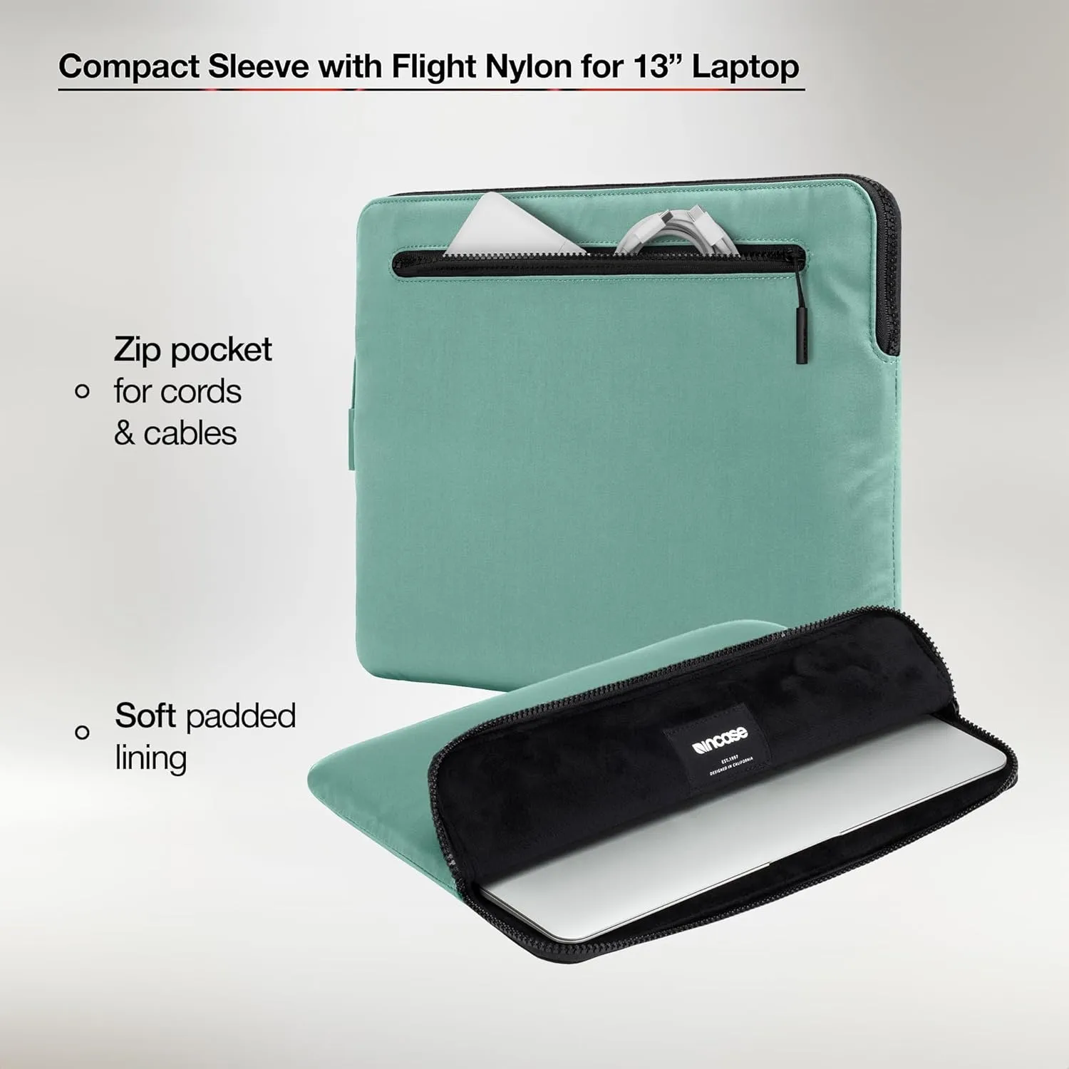 Incase Compact Laptop Sleeve with Flight Nylon - 13-inch MacBook/Laptop & iPad/Tablet Sleeve - Faux Fur Lining, Lightweight, Durable, Weather Resistant, Slip Pocket for Accessories - Desert Green