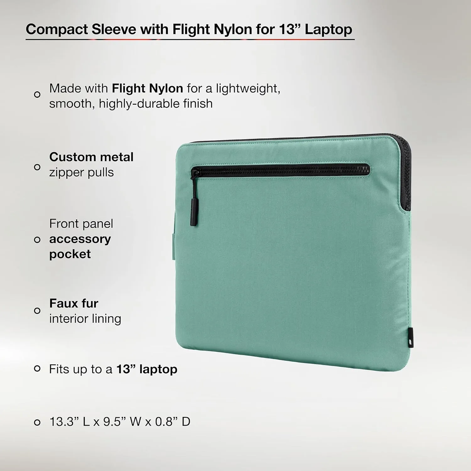 Incase Compact Laptop Sleeve with Flight Nylon - 13-inch MacBook/Laptop & iPad/Tablet Sleeve - Faux Fur Lining, Lightweight, Durable, Weather Resistant, Slip Pocket for Accessories - Desert Green