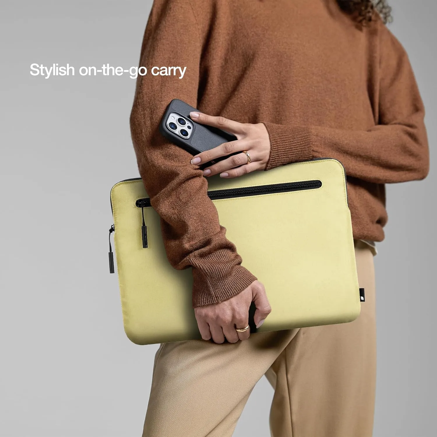 Incase Compact Laptop Sleeve with Flight Nylon - 13-inch MacBook/Laptop & iPad/Tablet Sleeve - Faux Fur Lining, Lightweight, Durable, Weather Resistant, Slip Pocket for Accessories - Lime Custard