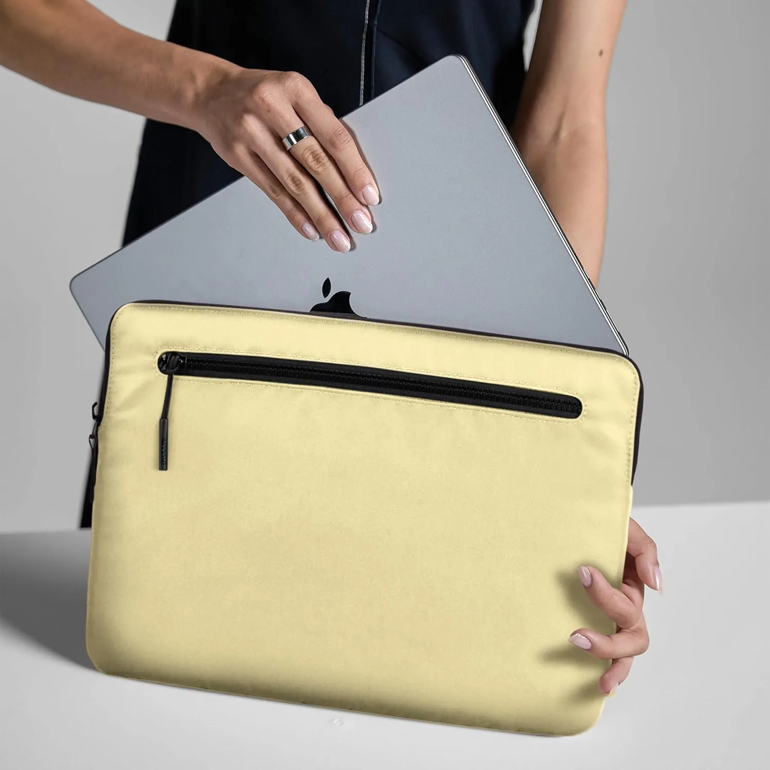 Incase Compact Laptop Sleeve with Flight Nylon - 13-inch MacBook/Laptop & iPad/Tablet Sleeve - Faux Fur Lining, Lightweight, Durable, Weather Resistant, Slip Pocket for Accessories - Lime Custard