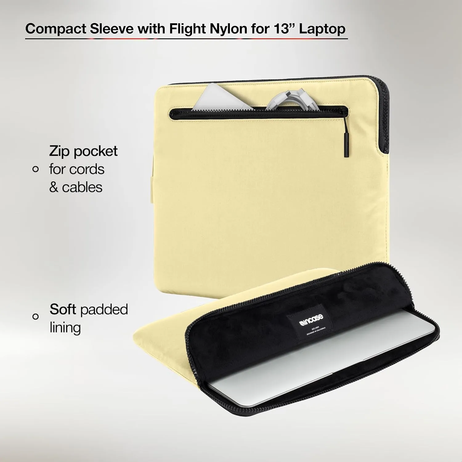 Incase Compact Laptop Sleeve with Flight Nylon - 13-inch MacBook/Laptop & iPad/Tablet Sleeve - Faux Fur Lining, Lightweight, Durable, Weather Resistant, Slip Pocket for Accessories - Lime Custard