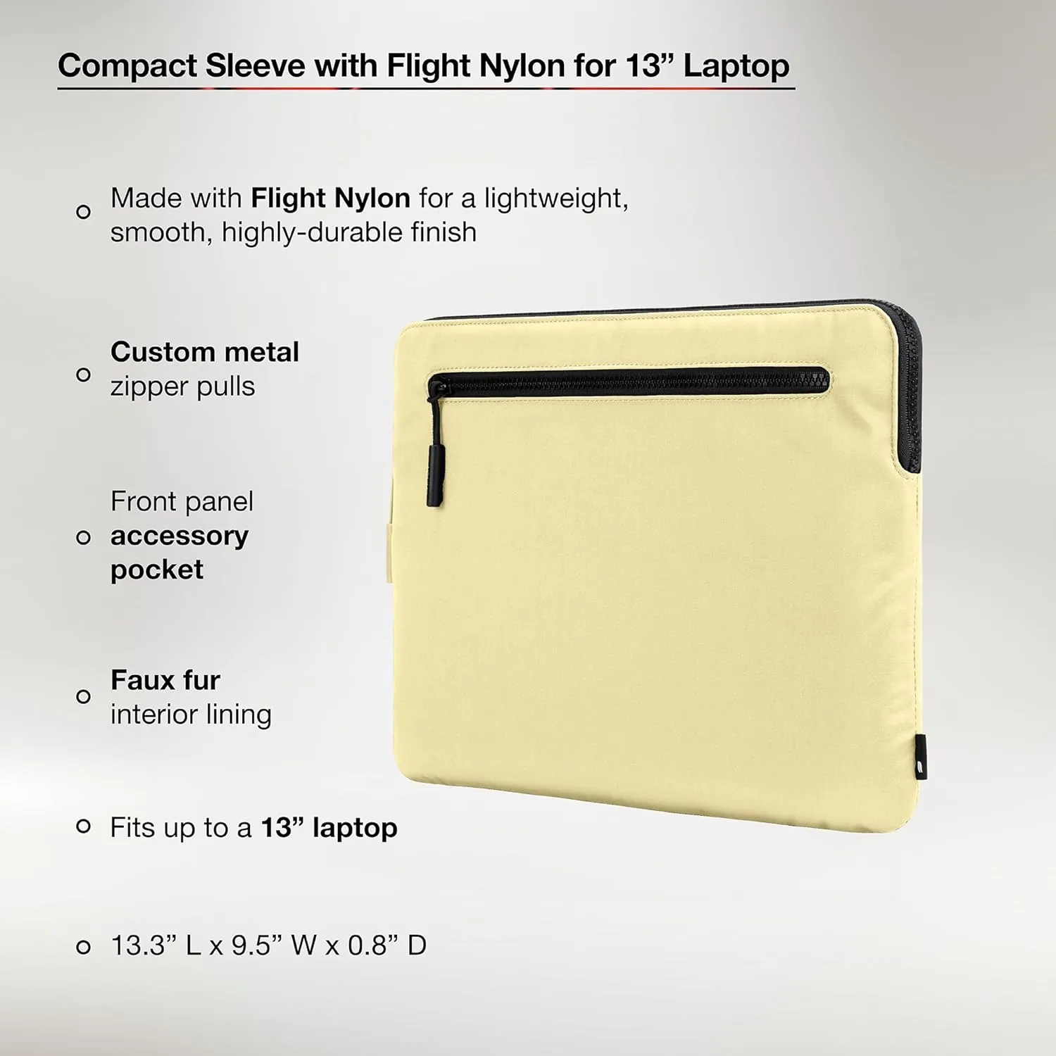 Incase Compact Laptop Sleeve with Flight Nylon - 13-inch MacBook/Laptop & iPad/Tablet Sleeve - Faux Fur Lining, Lightweight, Durable, Weather Resistant, Slip Pocket for Accessories - Lime Custard
