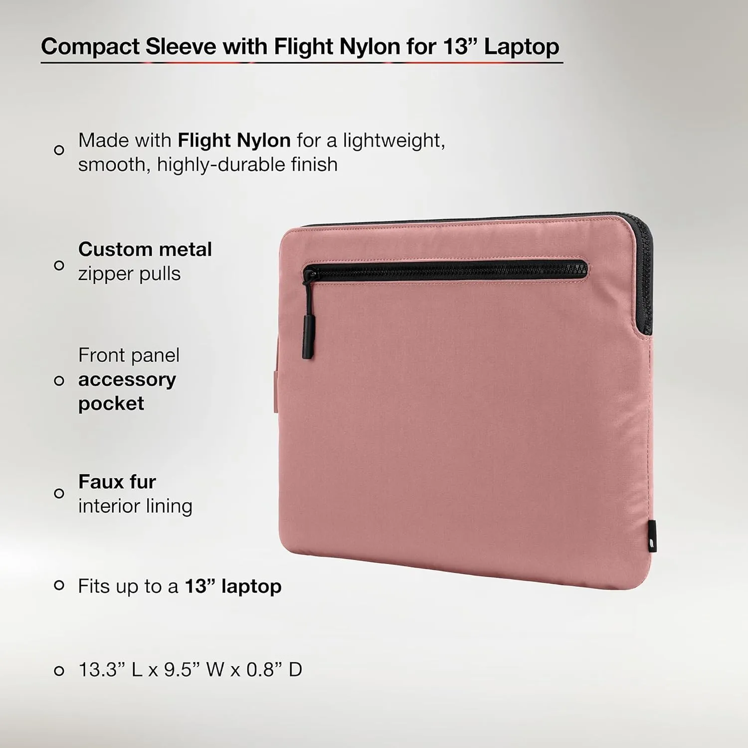 Incase Compact Laptop Sleeve with Flight Nylon MacBook/Laptop/iPad/Tablet Sleeve, and Cover, Lightweight, Weather Resistant, with Slip Pocket for Accessories (Aged Pink, 13-Inch)