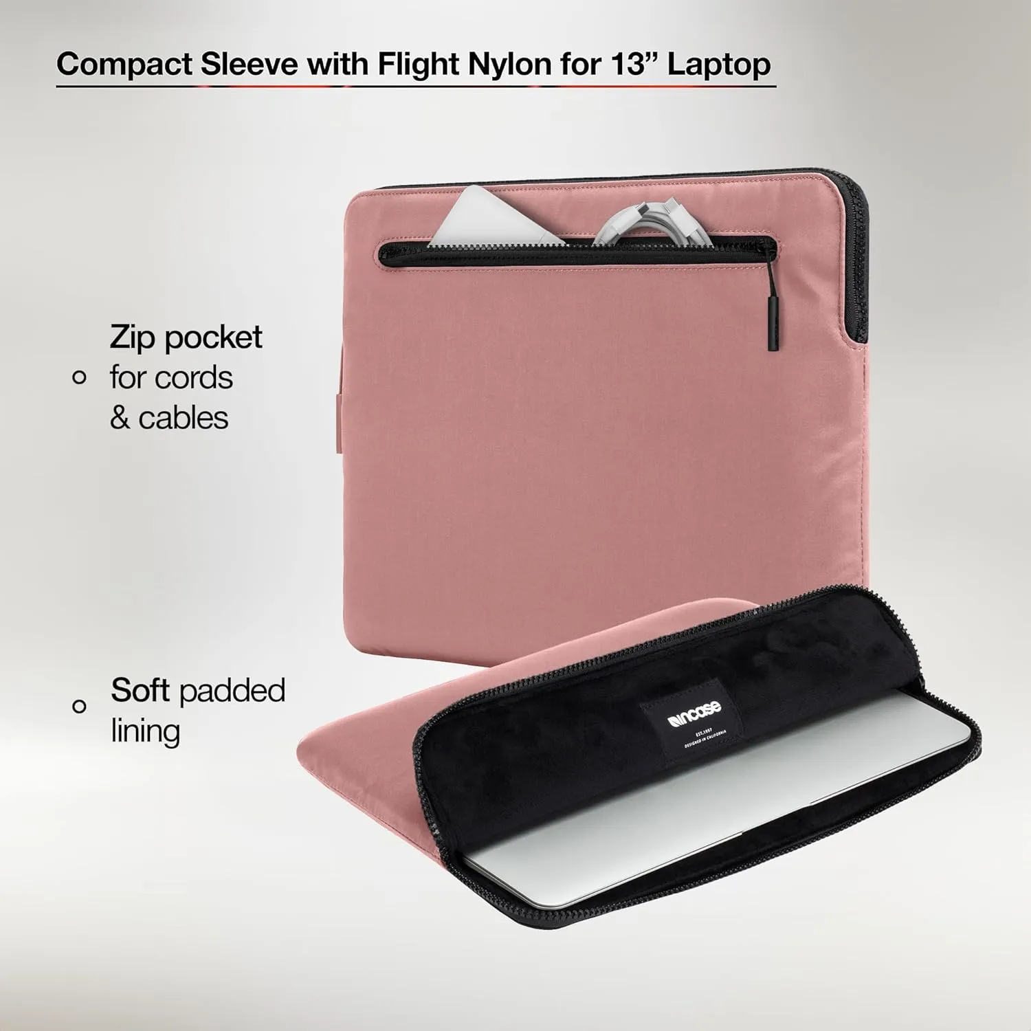 Incase Compact Laptop Sleeve with Flight Nylon MacBook/Laptop/iPad/Tablet Sleeve, and Cover, Lightweight, Weather Resistant, with Slip Pocket for Accessories (Aged Pink, 13-Inch)