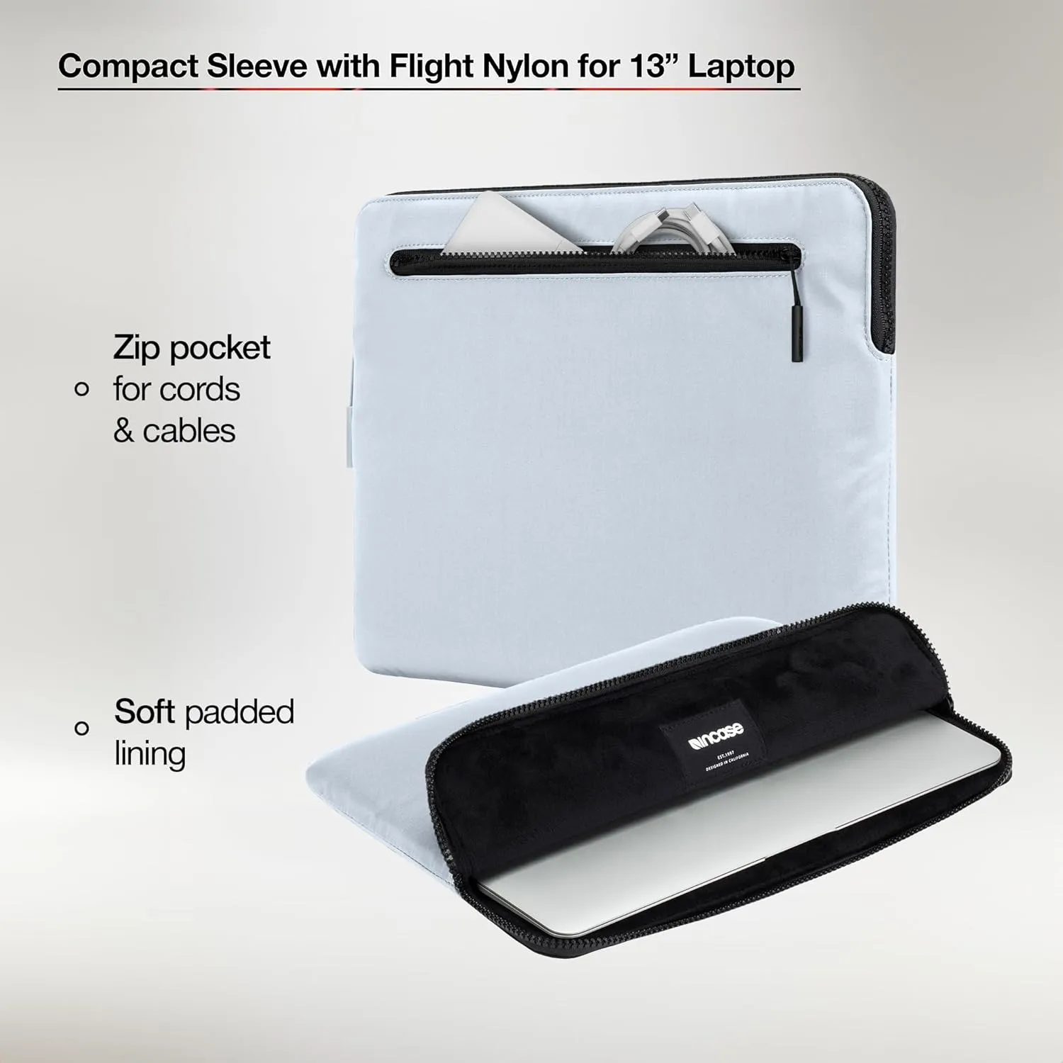 Incase Compact Laptop Sleeve with Flight Nylon MacBook/Laptop/iPad/Tablet Sleeve, and Cover, Lightweight, Weather Resistant, with Slip Pocket for Accessories (City Grey, 13-Inch)