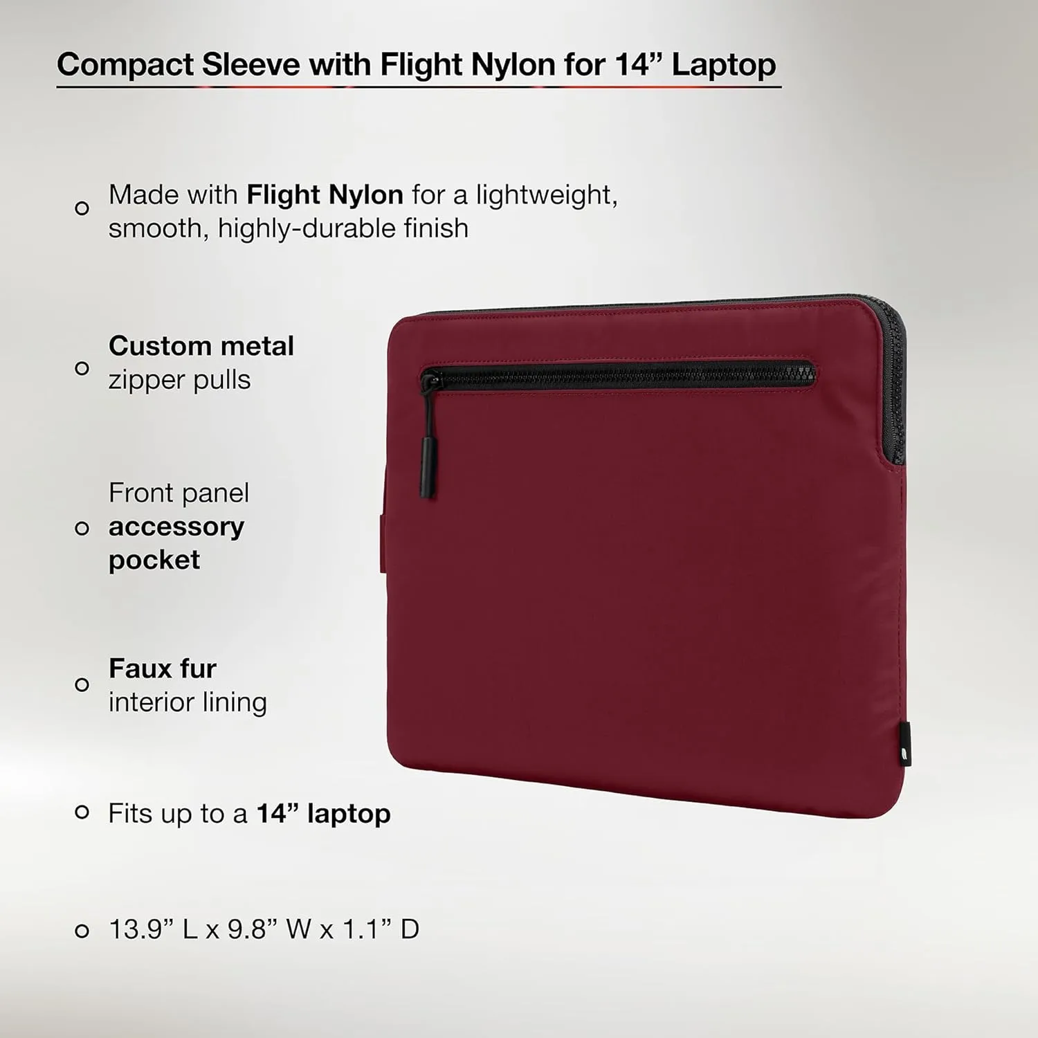 Incase Compact Laptop Sleeve with Flight Nylon MacBook/Laptop/iPad/Tablet Sleeve, and Cover, Lightweight, Weather Resistant, with Slip Pocket for Accessories (Cosmic Red, 14-Inch)