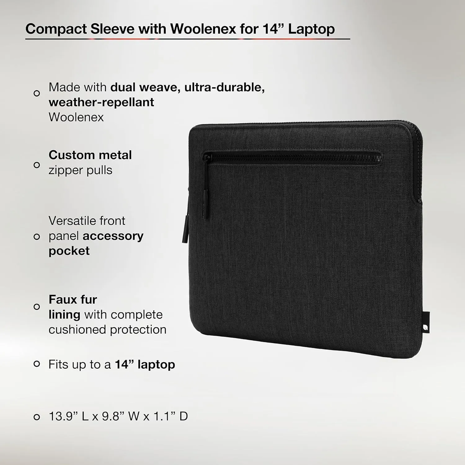 Incase Compact Laptop Sleeve with Woolenex - 14" MacBook/Laptop and iPad/Tablet Sleeve, Computer Case and Cover, Lightweight, Weather Resistant, with Slip Pocket for Accessories - Graphite