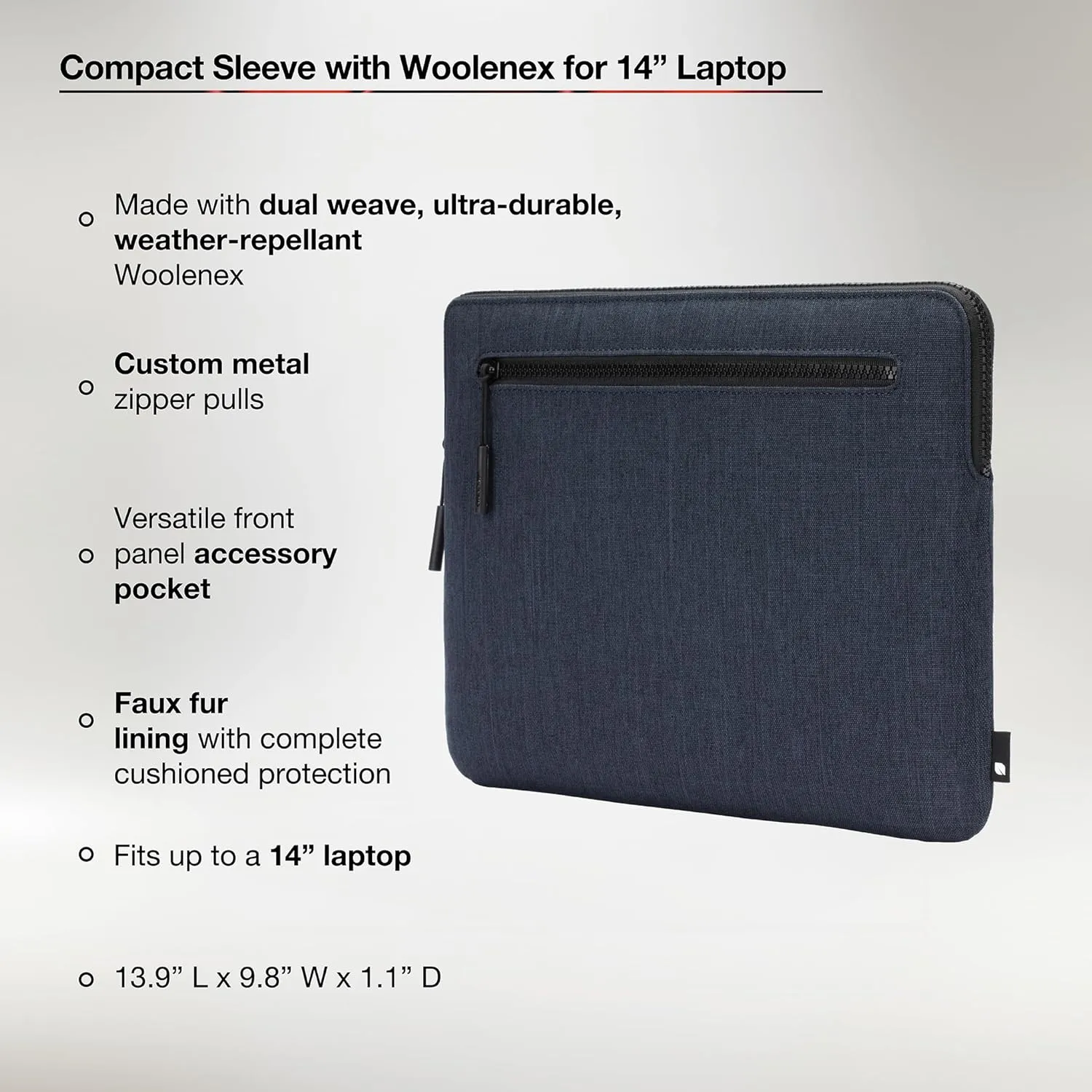 Incase Compact Laptop Sleeve with Woolenex - 14" MacBook/Laptop and iPad/Tablet Sleeve, Computer Case and Cover, Lightweight, Weather Resistant, with Slip Pocket for Accessories - Heather Navy
