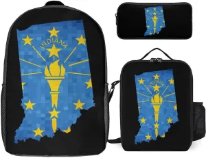 Indiana State Map 3Pcs Laptop Backpack Set 17 Inch Daypack with Lunch Bag Pencil Case Set for Travel Work