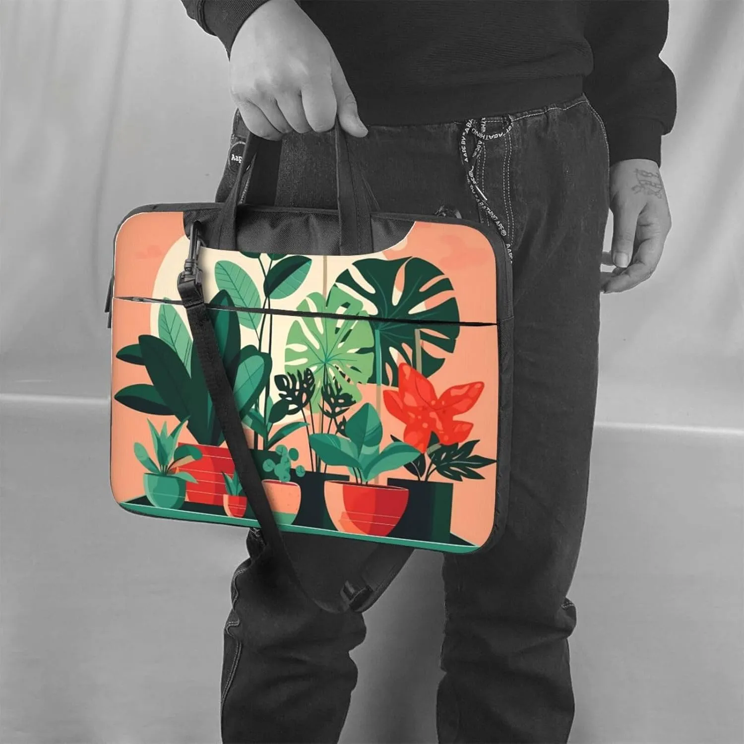 Indoor Potted Green Plants Laptop Shoulder Bag, Ultra Slim And Portable, With Padded Shoulder Strap And Handleã€‚