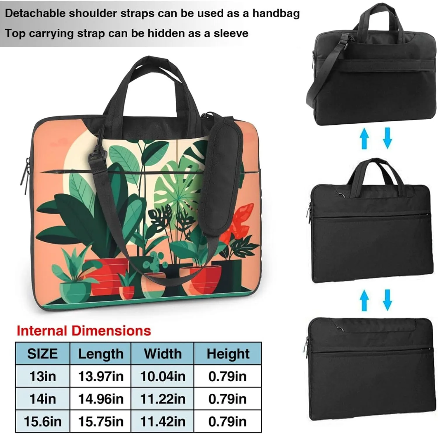 Indoor Potted Green Plants Laptop Shoulder Bag, Ultra Slim And Portable, With Padded Shoulder Strap And Handleã€‚
