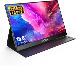 InnoView Portable Monitor, 15.6 Inch FHD 1080P HDMI USB C Second External Monitor for Laptop, Desktop, MacBook, Phones, Tablet, PS5/4, Xbox, Switch, Built-in Speaker with Protective Case