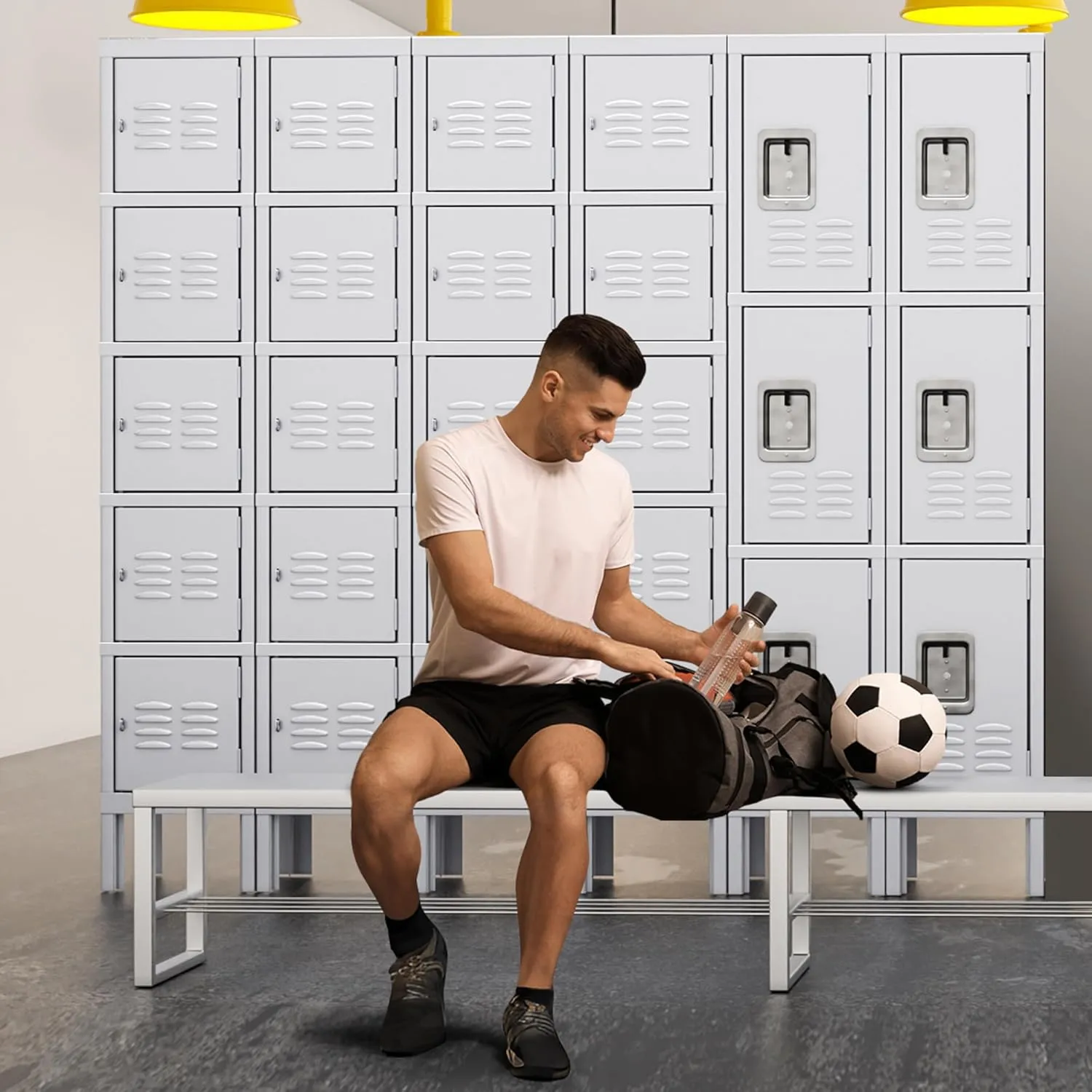 INTERGREAT Storage Locker for Employee,Office,Metal Gym Locker with 3 Door,Steel Grey Locker Cabinet Organization for School, Free Standing