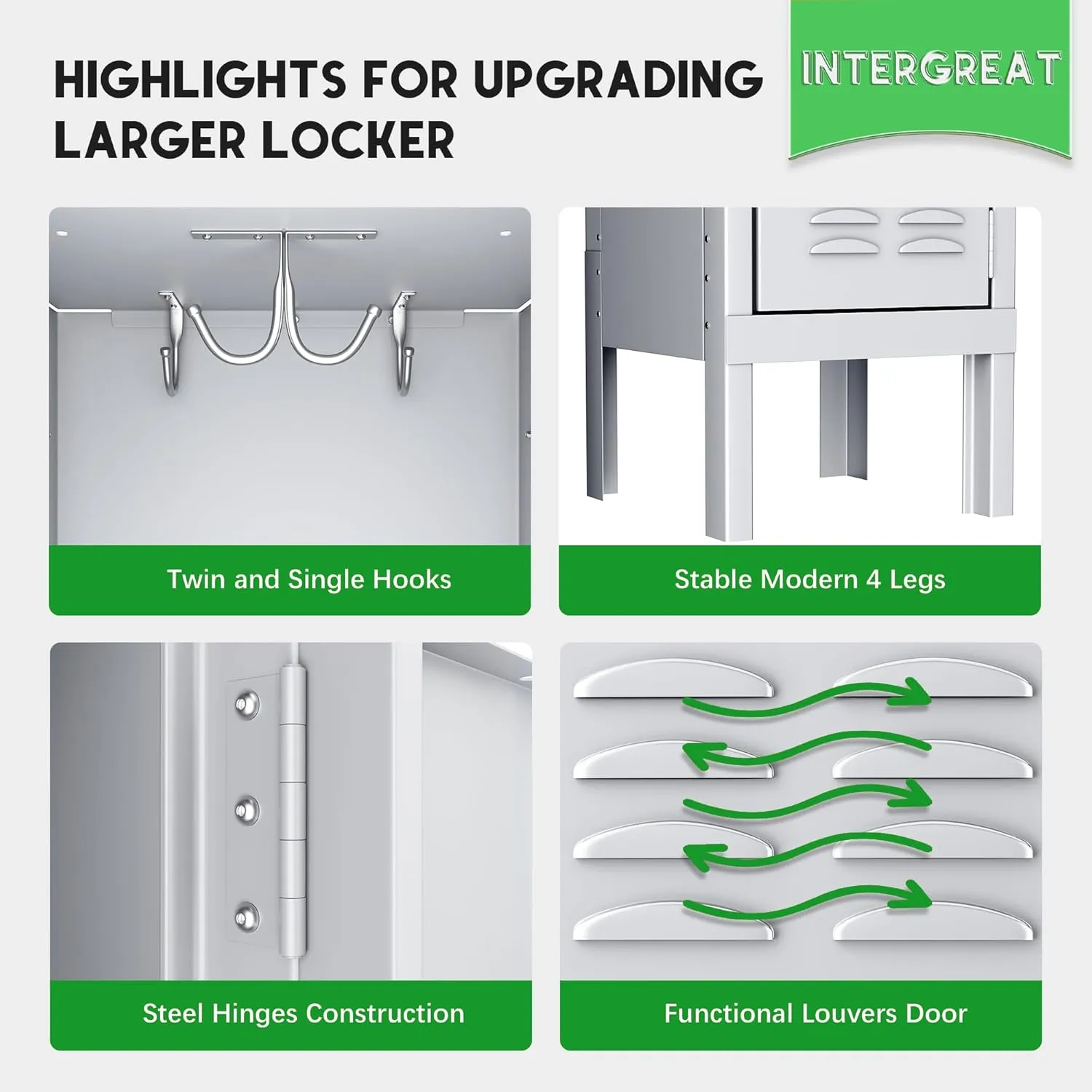 INTERGREAT Storage Locker for Employee,Office,Metal Gym Locker with 3 Door,Steel Grey Locker Cabinet Organization for School, Free Standing