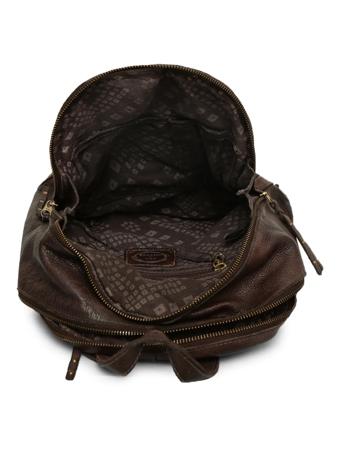 Intricate Voyager: Brown Leather Backpack for women by Art N Vintage