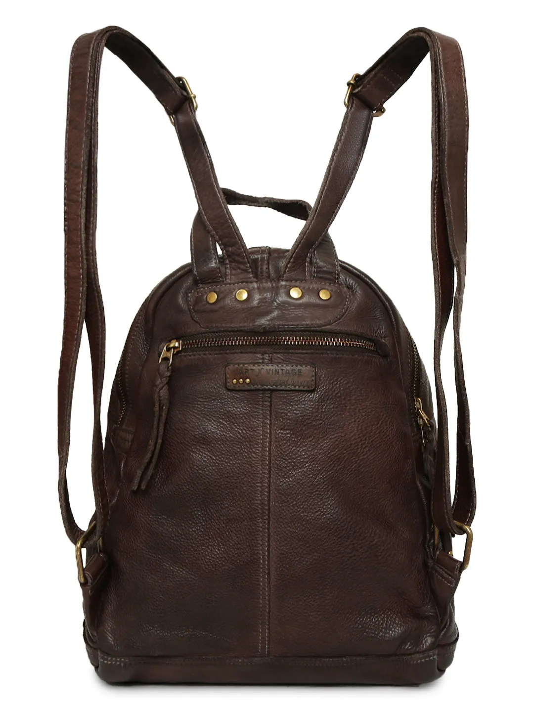 Intricate Voyager: Brown Leather Backpack for women by Art N Vintage