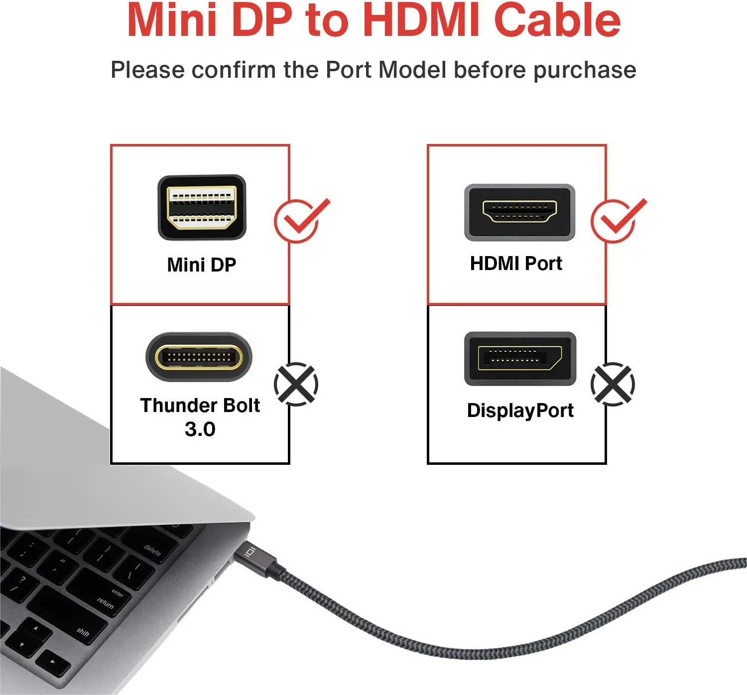 IVANKY Mini Displayport to HDMI Cable 10ft [Nylon Braided, Aluminum Shell] Mini DP to HDMI Cable for MacBook Air/Pro, Surface Pro/Dock, Monitor, Projector, More - Space Grey
